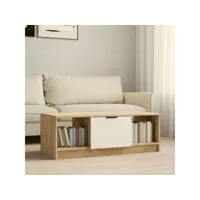 table basse table de salon  bout de canapé blanc et chêne sonoma 102x50x36cm bois d'ingénierie meuble pro frco72031