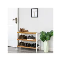 songmics étagère à chaussures rangé rangement meuble chaussure 3 niveaux bambou 70 x 26 x 55 cm lbs03h