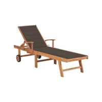 chaise longue  bain de soleil transat avec coussin taupe bois de teck solide meuble pro frco95917