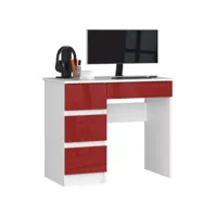mir - bureau informatique style moderne - 90x77x50 - 4 tiroirs spacieux - rouge