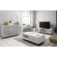 ensemble de meubles salon - blanc mat / gris brillant - style scandinave sweden