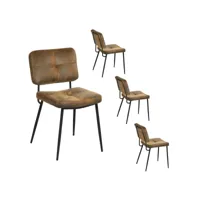 lot de 4 chaises de salle à manger rétro vintage avec dossier assise rembourrée en suédine pieds en métal pour cuisine salon chambre bureau, marron