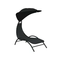 transat chaise longue bain de soleil lit de jardin terrasse meuble d'extérieur avec auvent 167 x 80 x 195 cm tissu et acier noir helloshop26 02_0012277