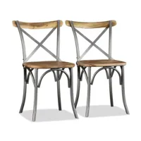 chaise de cuisine bois vintage massif clair et métal gris tiphen - lot de 2