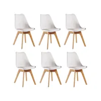 ensemble de 6 chaises de salle à manger lorenzo avec siège élégant en similicuir et pieds en bois massif - parfait pour la salle à manger, le salon - blanc