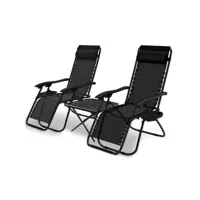vounot lot de 2 chaise longue inclinable en textilene avec table d'appoint porte gobelet et portable noir