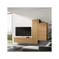 meuble tv mural équipé suspendu salon 4 éléments hauts en bois a112 itamoby