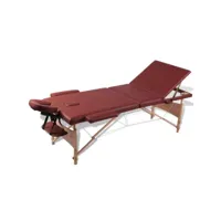 table pliable de massage rouge 3 zones lit de massage  table de soin avec cadre en bois meuble pro frco25783
