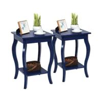 costway table d'appoint, table de chevet 2 niveaux, bout de canapé carré avec patins antidérapants pour chambre, salon, 40 x 40 x 60 cm, bleu foncé