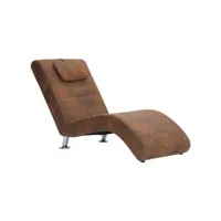 chaise longue avec oreiller marron similicuir daim