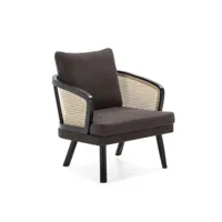 fauteuil thai natura noir bois tissu rotin 80 x 86 x 75 cm