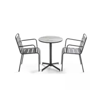 ensemble table de jardin en acier et céramique avec 2 fauteuils - tivoli