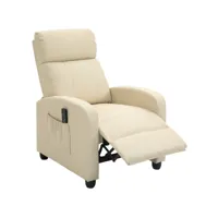 fauteuil de relaxation et massage inclinaison dossier repose-pied réglable revêtement synthétique crème