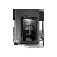 vitrine 2 portes vitrées marbre noir brillant à leds - calabre - l 106 x l 50 x h 178 cm - neuf