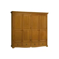armoire penderie pin miel 4 portes 4 tiroirs 6 niches l 212 h 195 p 54 cm 38204