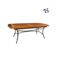 table ovalisée 160 cm, 2 rallonges intégrées, plateau merisier et pieds fer forgé mel-5701p1md160