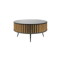 table basse ronde, couleur : noir/chêne artisan, d : h : 46 cm, l : 90 cm, p : 90 cm , table salon,