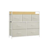 commode, armoire, meuble de rangement, 7 tiroirs en tissu avec poignées, cadre en métal, style moderne, blanc crème et beige chêne