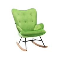 fauteuil à bascule rocking chair bouton décoratif en tissu velours vert confortable et design fab10076