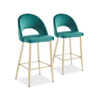 lot de 2 chaises de bar modernes kolian pieds or et velours vert