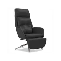 chaise de relaxation et repose-pied noir cuir et similicuir