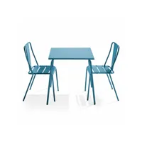 ensemble table de jardin carrée et 2 chaises bistrot bleu pacific - palavas