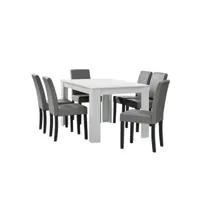 table salon salle à manger avec 6 chaises rembourré 140 cm blanc gris helloshop26 03_0004021