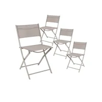 melom - lot de 4 chaises pliantes textilène gris taupe