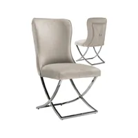 lot de 2 chaises de salle à manger design en velours marron clair et piètement croisé en acier inoxydable argenté l. 53 x p. 65 x h. 95 cm collection alora viv-113608