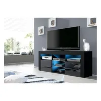 meuble tv jive noir à led 145 cm avec 2 portes laquées