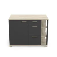 meuble bas coloris chêne kronberg / noir - longueur 120 x profondeur 60 x hauteur 90 cm