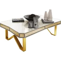 table basse design en bois mdf laqué beige avec contour en miroir bronze et piètement en acier chromé doré 130x80cm collection lexus viv-97522 lexus