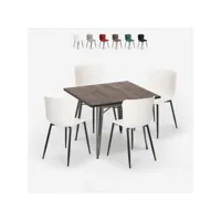 ensemble table carrée 80x80cm design industriel et 4 chaises cuisine restaurant anvil