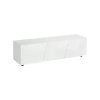 meuble tv banc tv style contemporain 3 portes abattantes panneaux blanc laqué