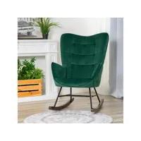 fauteuil à bascule allaitement rétro chaise loisir et repos en velours avec pieds en e' bois métal pour salon, chambre, vert
