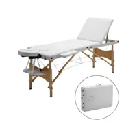 table de massage professionnel mobile lit de massage pliable portable légère 3 zones avec pieds en bois, hauteur réglables，blanc - meerveil
