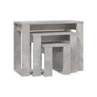 tables d'appoint, tables gigognes 3 pcs, bouts de canapé gris béton bois d'ingénierie togp55434