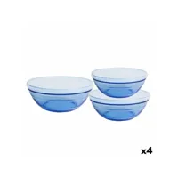 set de bols duralex marine bleu avec couvercle 3 pièces (4 unités)