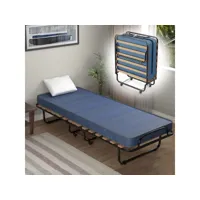giantex lit pliant sur roulettes, 80 x 190 cm, lit d'appoint avec matelas en mousse 6,5 cm pour maison et bureau, bleu