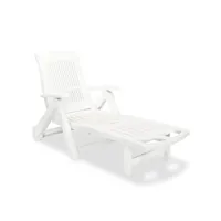 transat chaise longue bain de soleil lit de jardin terrasse meuble d'extérieur avec repose-pied plastique blanc helloshop26 02_0012588