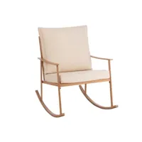 fauteuil à bascule moderne en métal et tissu beige miloo
