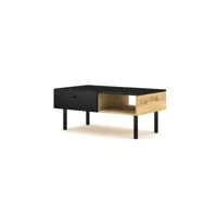 table basse moderne rulia 1 tiroir et 1 niche, coloris chêne et noir mat
