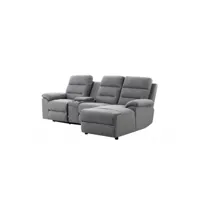 canapé d'angle de relaxation kenza 3 places en tissu gris avec accoudoir modulable et amovible + coffre