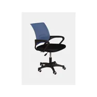 chaise de bureau sur roulettes, chaise relevable avec accoudoirs, chaise en tissu rembourré avec dossier en résille, cm 62x50h84 93, couleur noir et bleu 8052773595858