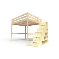 lit mezzanine bois avec escalier cube sylvia 160x200  vernis naturel cube160-v