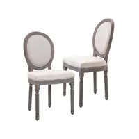 lot de 2 chaises de salle à manger chaise de salon médaillon style louis xvi bois massif patiné lin 51 x 51 x 96 cm écru