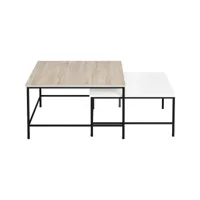 set de 2 tables basses gigognes carrées effet bois et blanc - donna