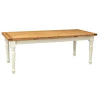 table à rallonge style  champêtre en bois massif de tilleul avec structure antique blanche et plan en finition naturelle l220xpr