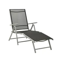 transat chaise longue bain de soleil lit de jardin terrasse meuble d'extérieur pliable textilène et aluminium noir et argenté helloshop26 02_0012887