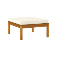 repose-pied avec coussin, tabouret pouf, tabouret bas pour salon ou chambre blanc crème bois d'acacia massif lqf55037 meuble pro